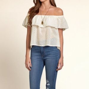 HOLLISTER Off the Shoulder Sheer Ruffle Crop Top M